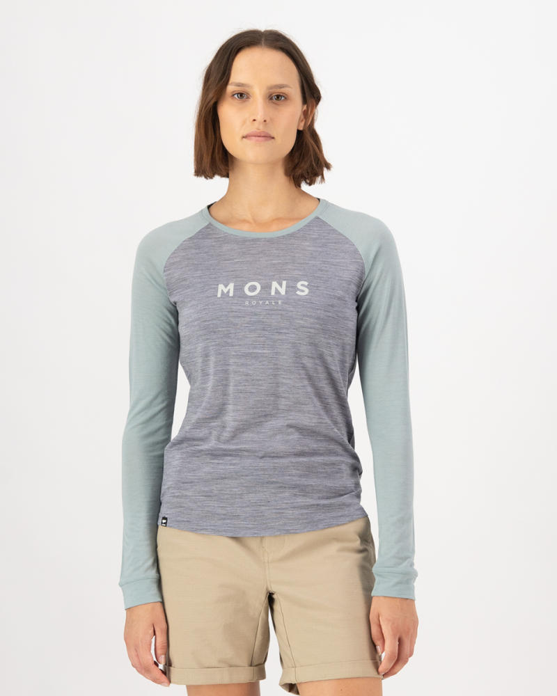Mons Royale Icon Merino Raglan Long Sleeve, Grey Heather / Dew, Grösse S