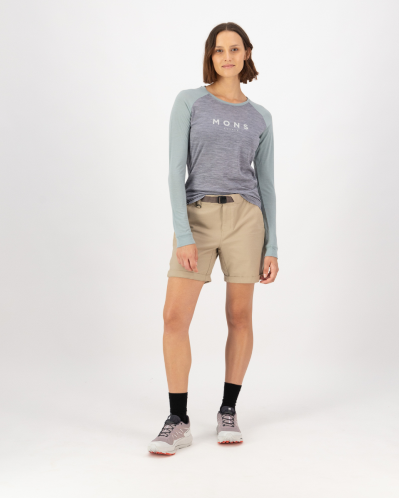 Mons Royale Icon Merino Raglan Long Sleeve, Grey Heather / Dew, Grösse S
