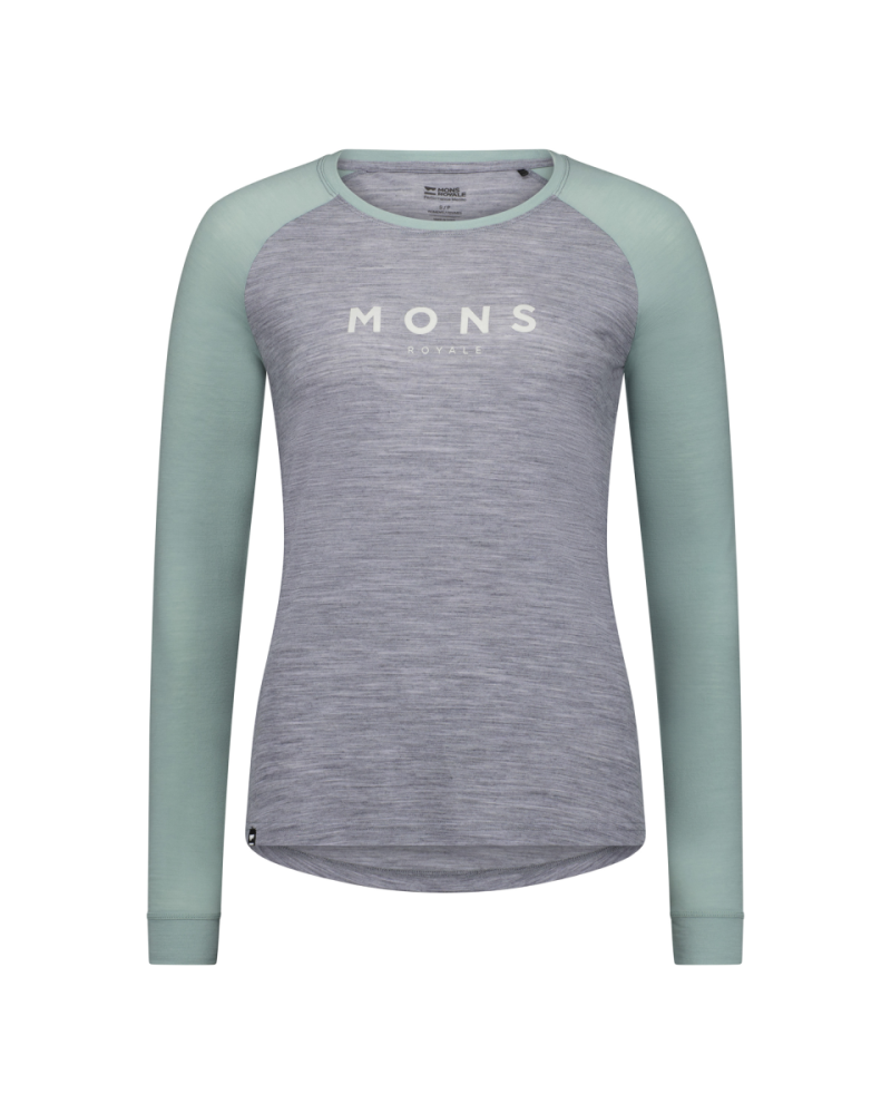 Mons Royale Icon Merino Raglan Long Sleeve, Grey Heather / Dew, Grösse S