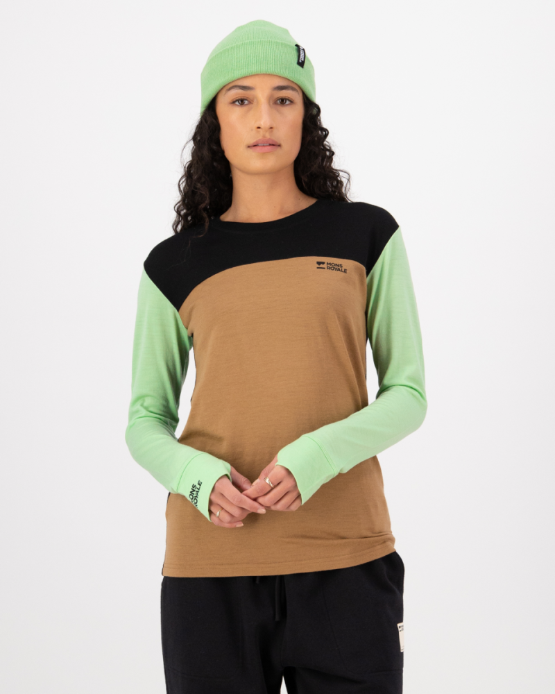 Mons Royale Yotei Merino Long Sleeve, Matcha / Toffee / Black, Grösse M