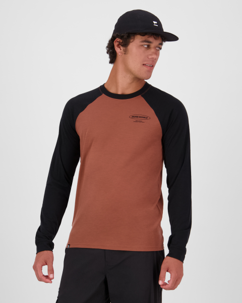 Mons Royale Icon Merino Raglan Long Sleeve, Cinnamon / Black