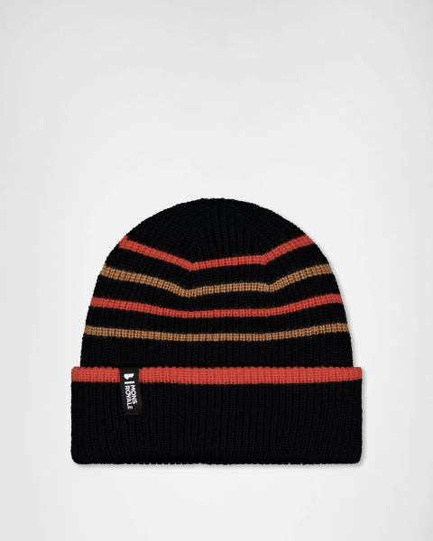 Mons Royale Stripey Merino Beanie, Black / Sun Orange / Tan, Grösse OS